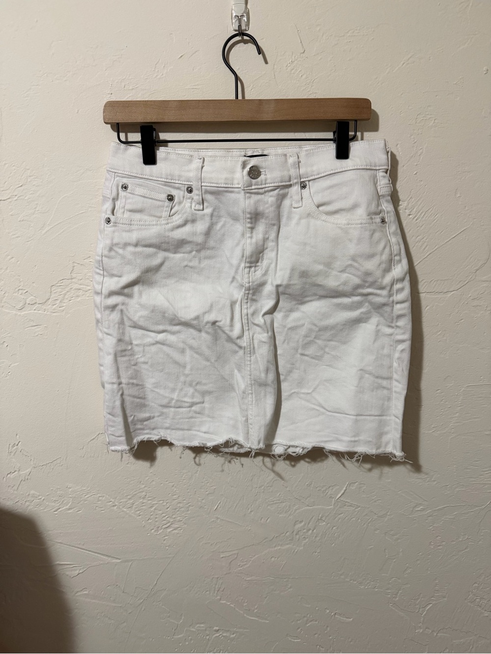 J. Crew White Denim Mini Skirt with Frayed Hem